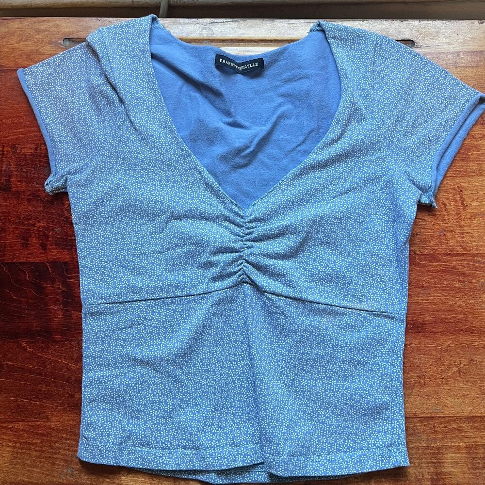 Brandy Melville Blue Floral Gina Short Sleeve Top